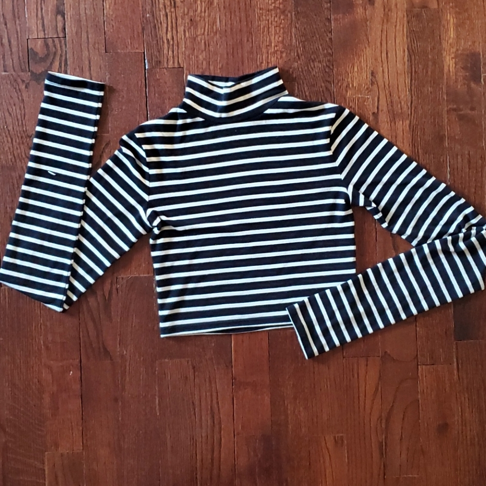 Striped turtleneck crop top